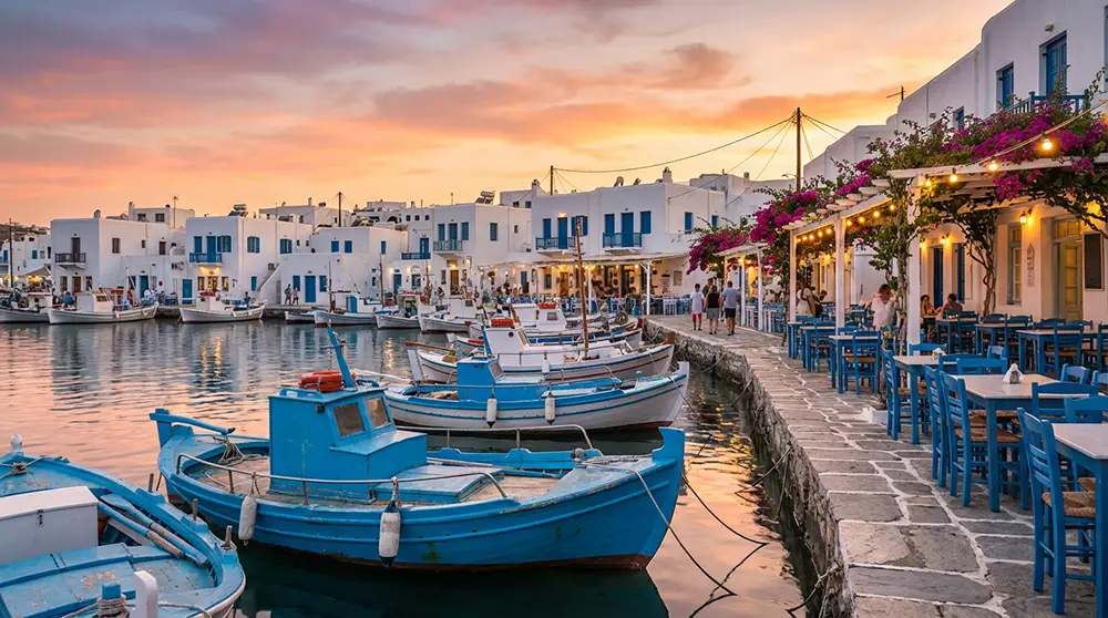 Naoussa au crépuscule : le port le plus romantique des Cyclades