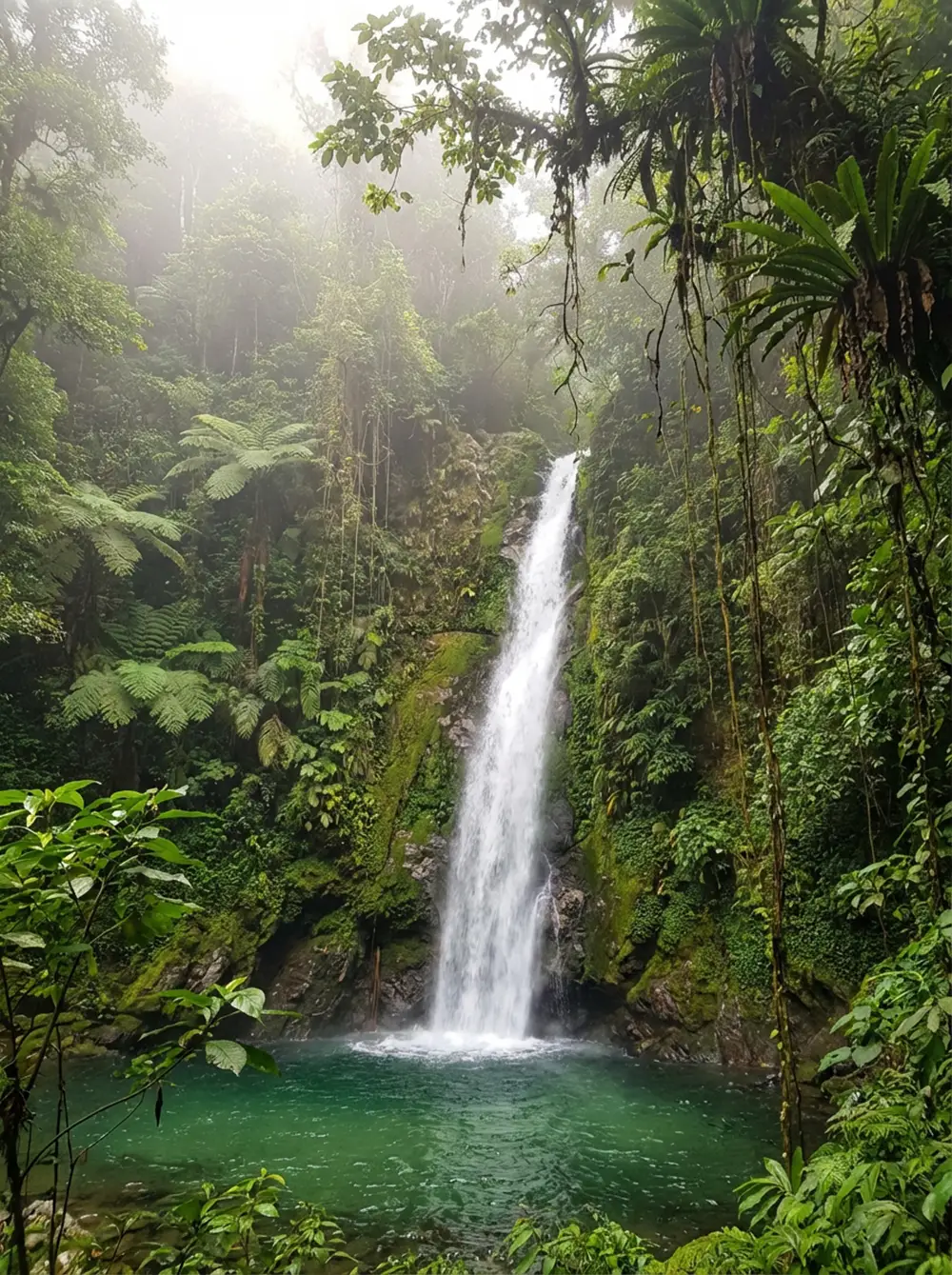 Cascade de Katibawasan de 70 mètres de haut entourée de végétation tropicale luxuriante sur l'île de Camiguin