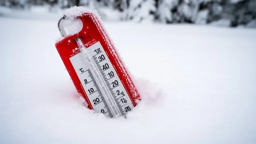 Thermomètre dans la neige montrant des températures négatives