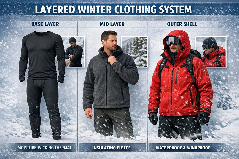 Illustration du système des trois couches vestimentaires