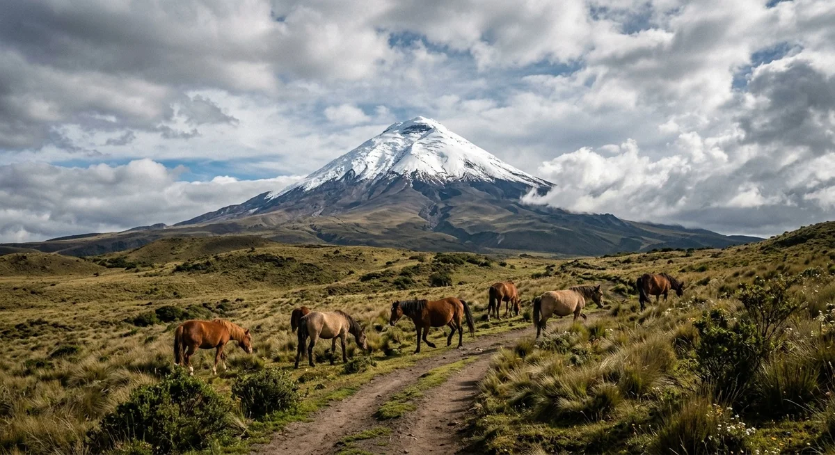 Volcan Cotopaxi enneigé à 5897 mètres dans les Andes équatoriennes