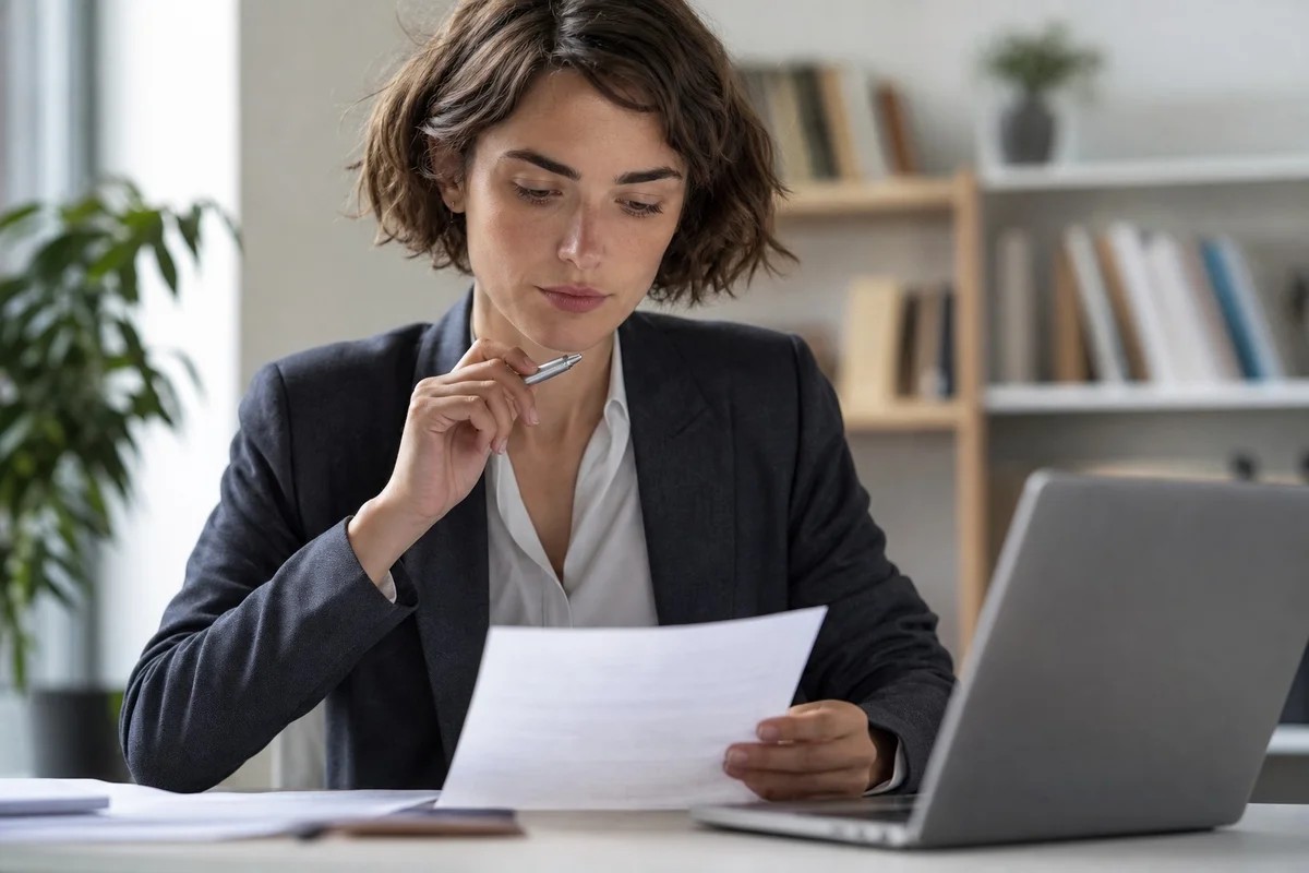 Salarié lisant son contrat de travail avant de demander un congé sabbatique