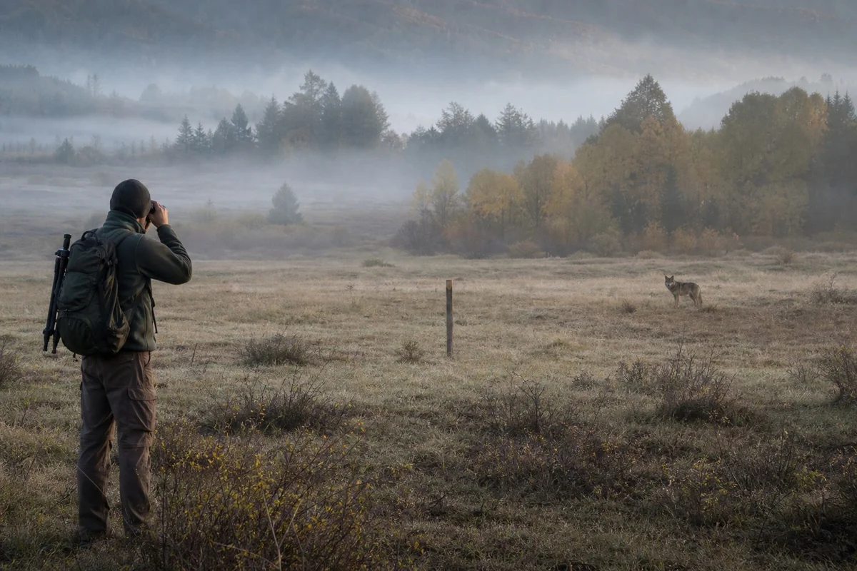 Distances recommandées pour observer la faune sauvage sans la déranger Schéma illustrant les distances minimales à respecter lors de l'observation de grands mammifères et prédateurs sauvages