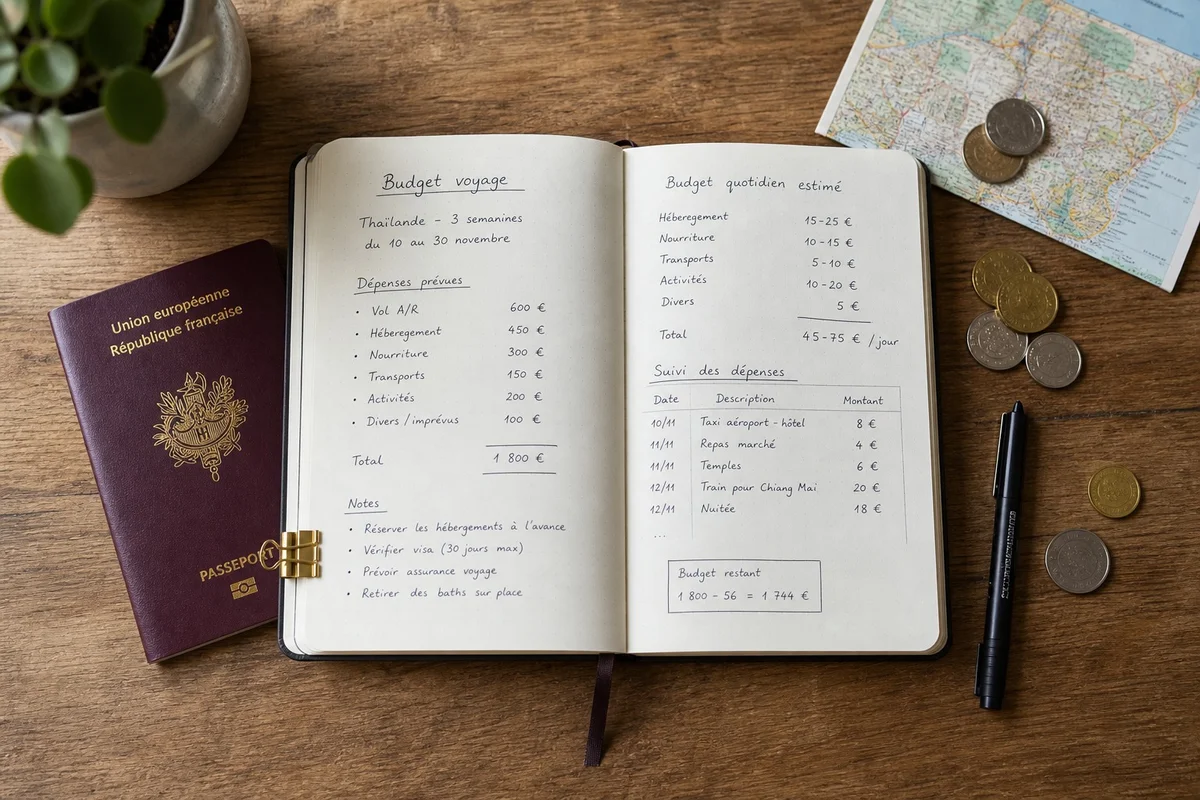Carnet de voyage avec calcul de budget et économies house-sitting
