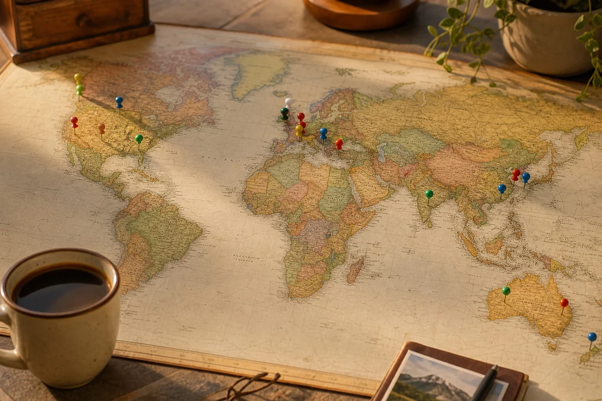 Carte du monde avec épingles de destinations de house-sitting