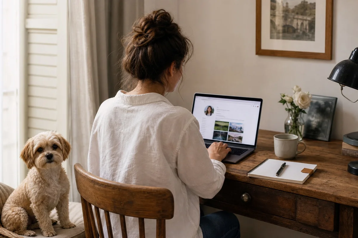 Personne créant son profil house-sitter sur un ordinateur portable