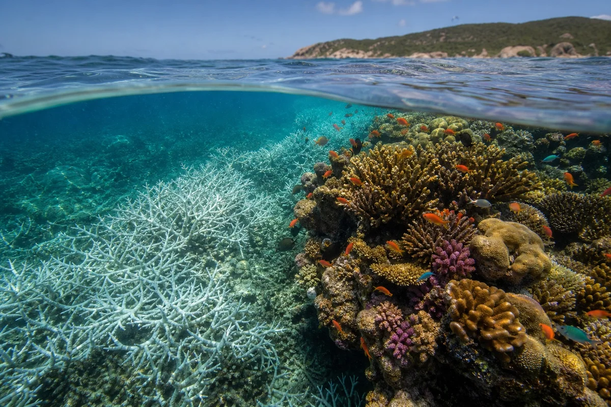 Comparaison entre coraux blanchis et coraux sains sur un récif des Antilles françaises, impact des activités humaines