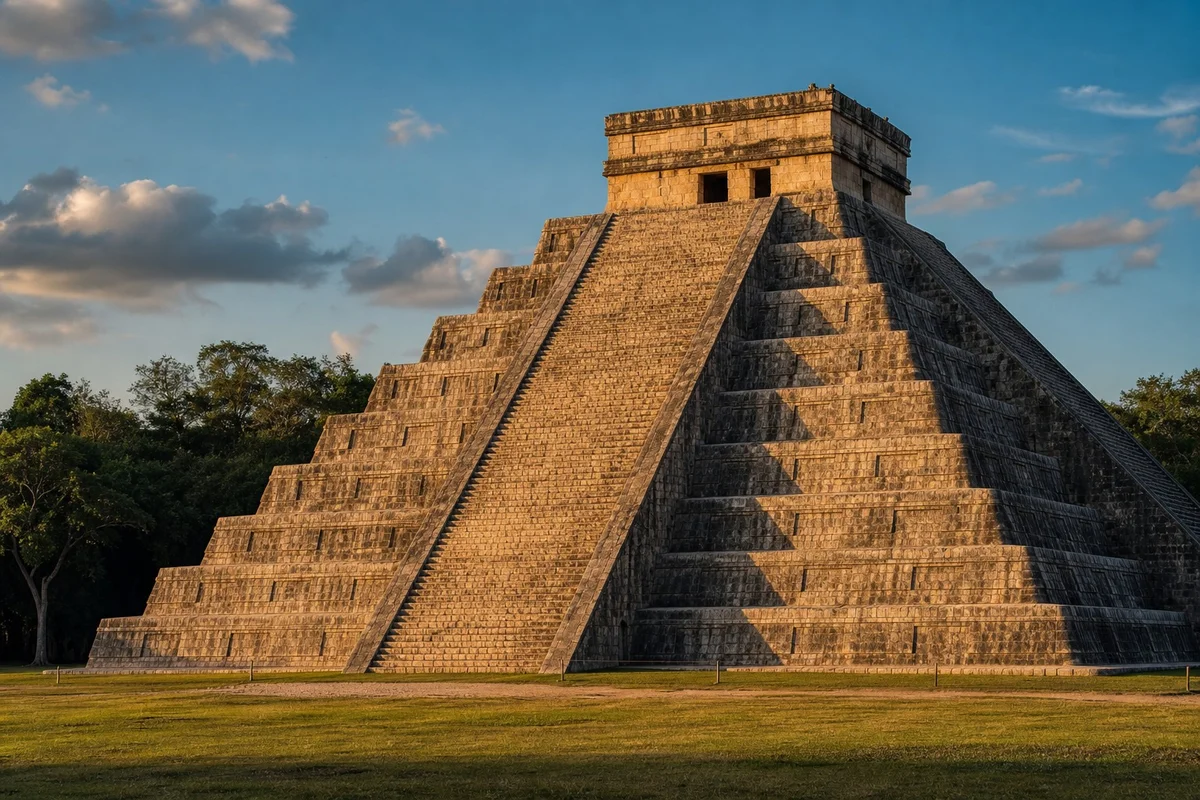 Pyramide de Kukulcán à Chichén Itzá sous un ciel bleu au Yucatán au Mexique