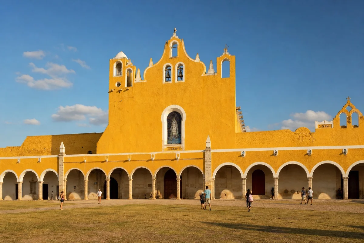 Couvent San Antonio de Padua peint en jaune doré à Izamal au Yucatán, Mexique